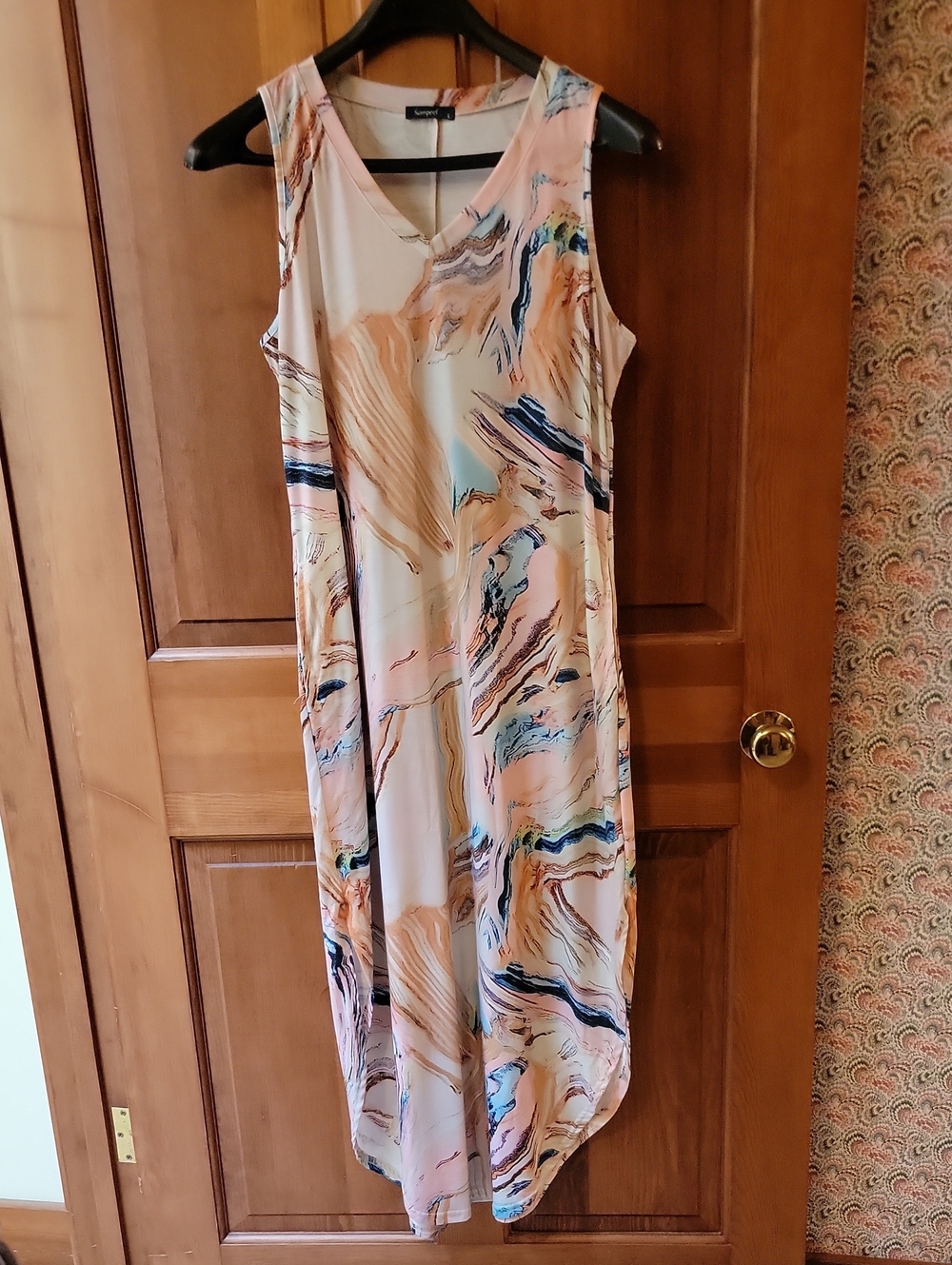 Abstract Marble Swirl Sleeveless V-Neck Maxi Sundress Pockets Sampeel Large